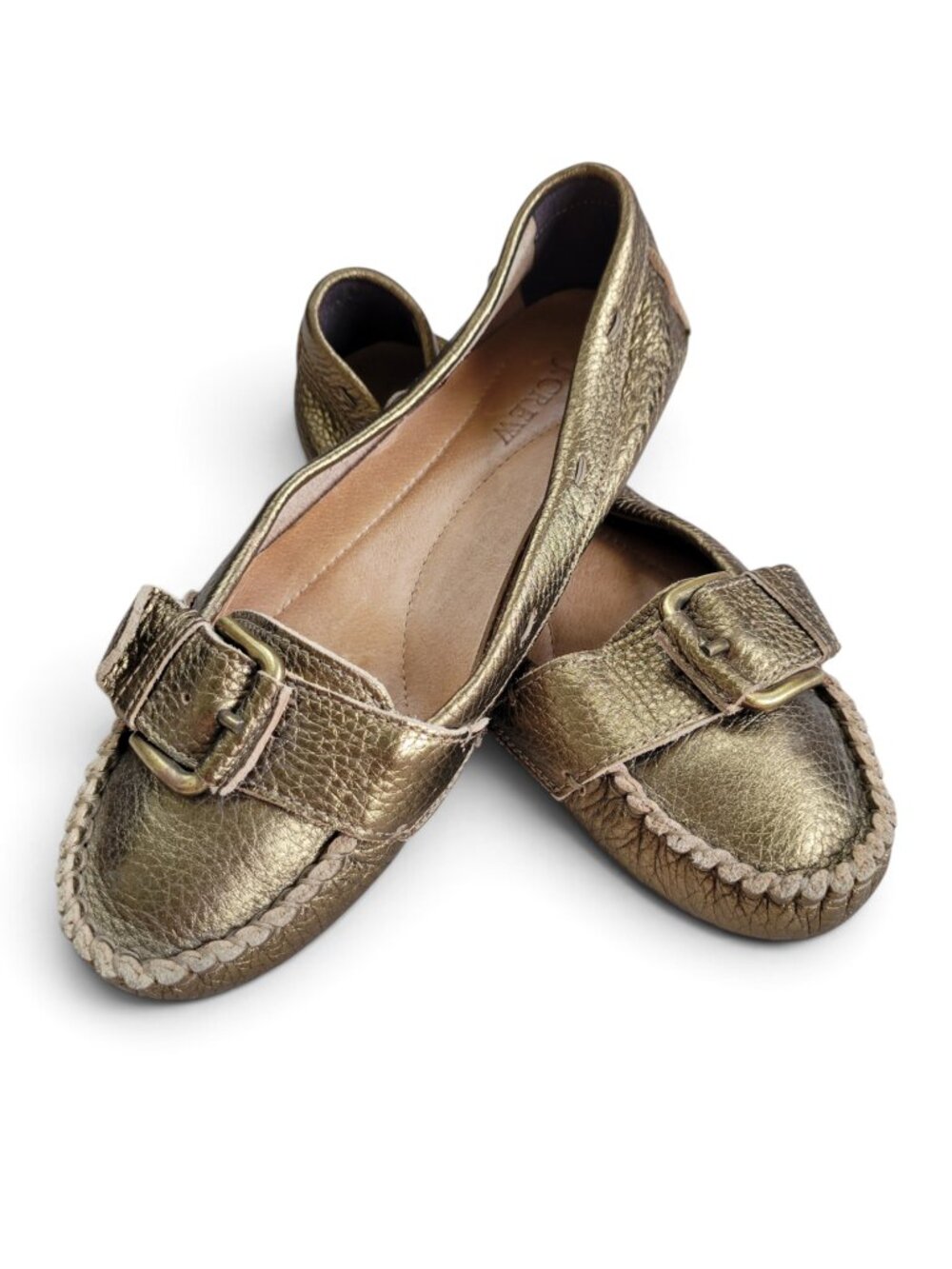 J. Crew Metallic Gold Leather Buckle Driving Moccasin Shoj HD